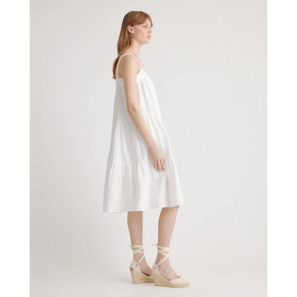 QUINCE White 100% European Linen Trapeze Midi Dress NWT Size Small - Picture 4 of 10
